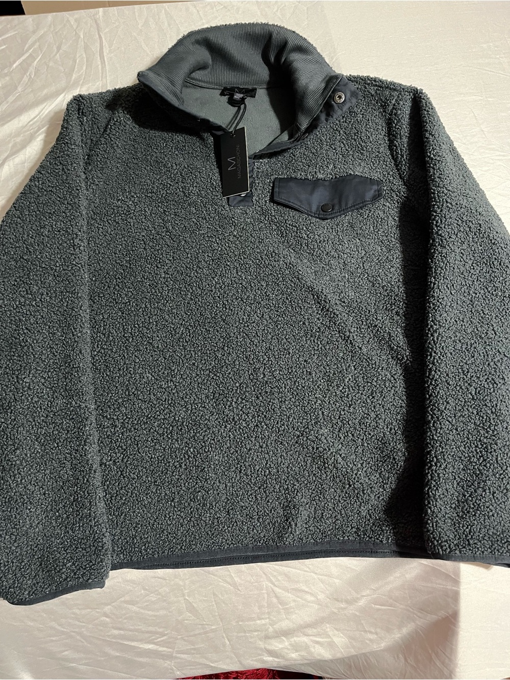Magaschoni Charcoal Gray Sherpa Pullover Mens Size Medium New with Tag